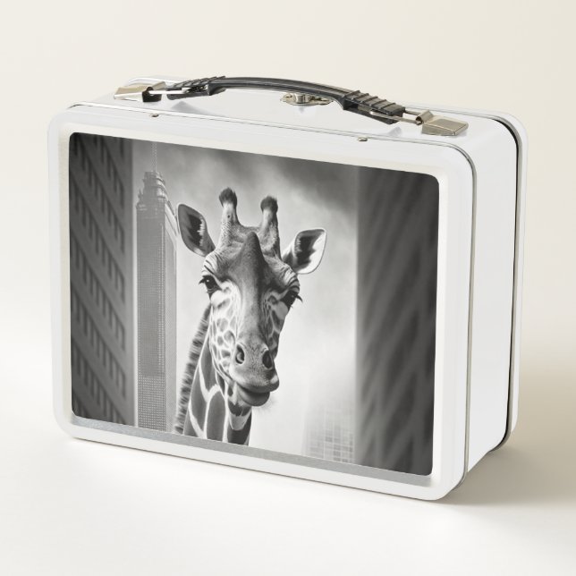 Giraffe in a Cityscape Metal Lunch Box (Back)