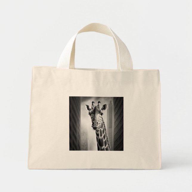 Giraffe in a Cityscape Mini Tote Bag (Front)
