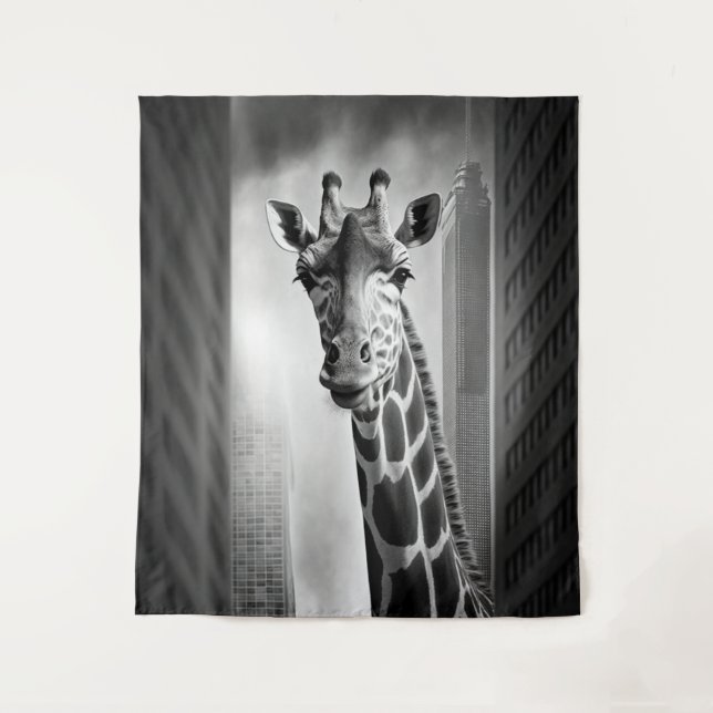 Giraffe in a Cityscape Tapestry (Front)