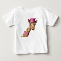 Giraffe in a pink shiny hat
