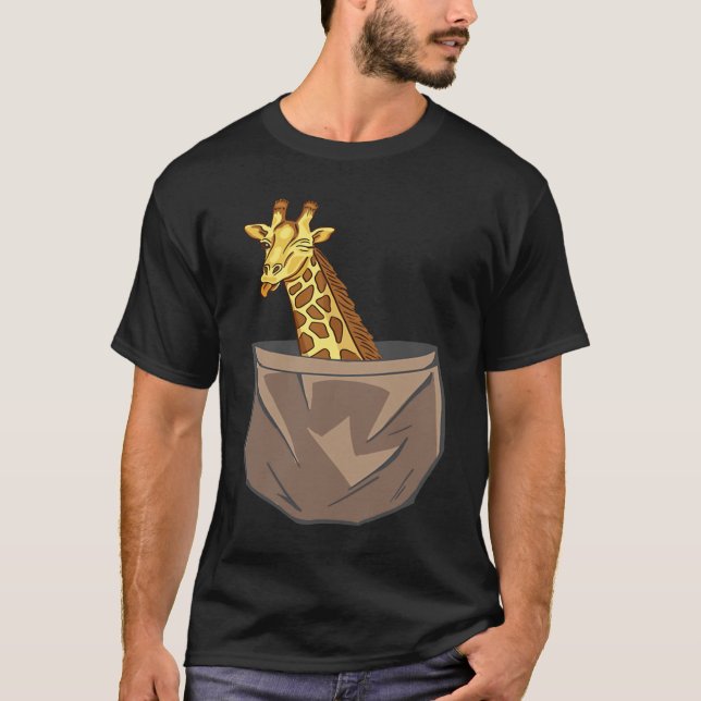Giraffe In A Pocket Tall Animal Safari T-Shirt (Front)