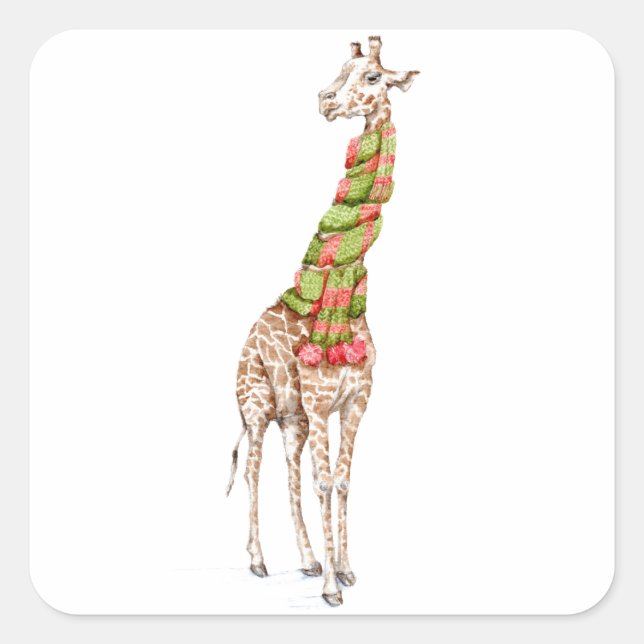 Giraffe in a Scarf Square Sticker (Front)