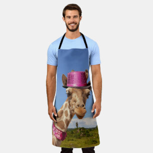Giraffe in a sparkly pink hat apron