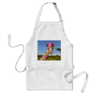 Giraffe in a sparkly pink hat standard apron