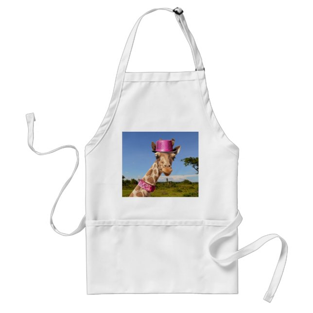 Giraffe in a sparkly pink hat standard apron (Front)