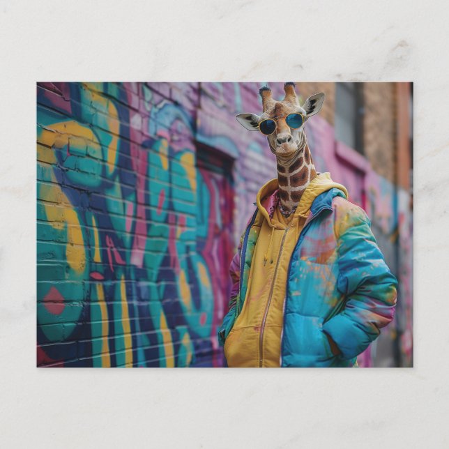 Giraffe in a streetwear with sunglasses postcard (Front)
