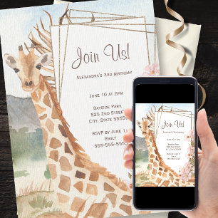 Giraffe in African Savannah Birthday Party Invitation