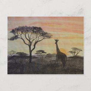 Giraffe in African Sunset Postcard