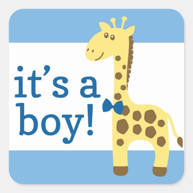 Giraffe in Blue Bow Baby Shower for Boy Square Sticker (Front)
