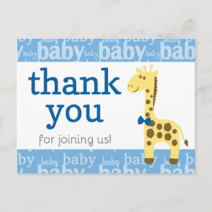 Giraffe in Blue Bow Baby Shower for Boy Thank You Postcard