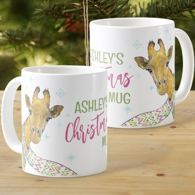 Giraffe in Christmas scarf Cute winter Animal art Coffee Mug (Creator Uploaded)