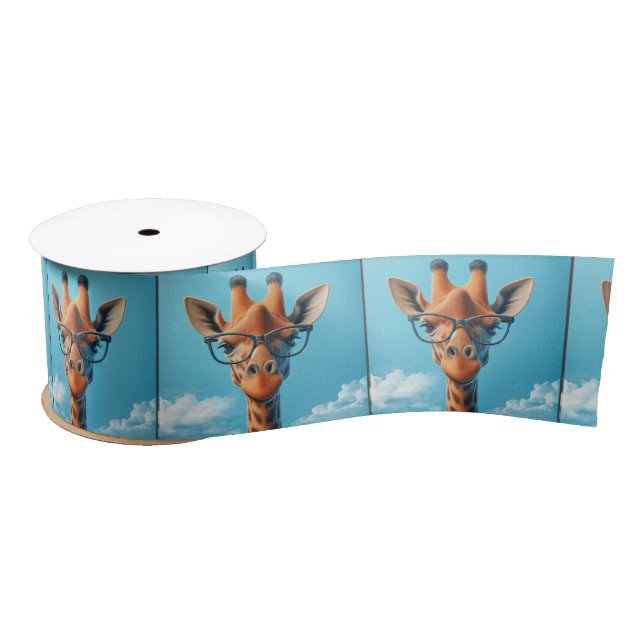 Giraffe In Clouds Wearing Eyeglasses Satin Ribbon (Spool)