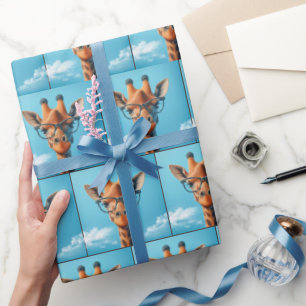 Giraffe In Clouds Wearing Eyeglasses Wrapping Paper