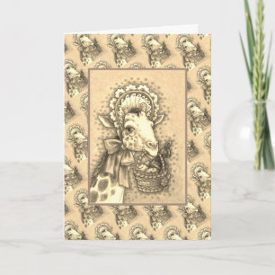 GIRAFFE IN CUTE SPRING EASTER BONNET, EGG BASKET HOLIDAY CARD