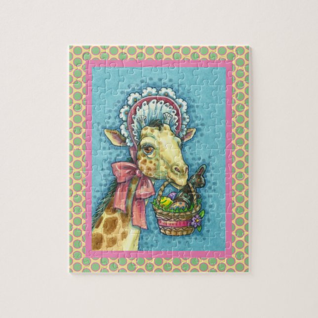 GIRAFFE IN CUTE SPRING EASTER BONNET, EGG BASKET JIGSAW PUZZLE (Vertical)