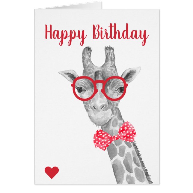 Giraffe in Glasses and Bow Tie Birthday (Front)