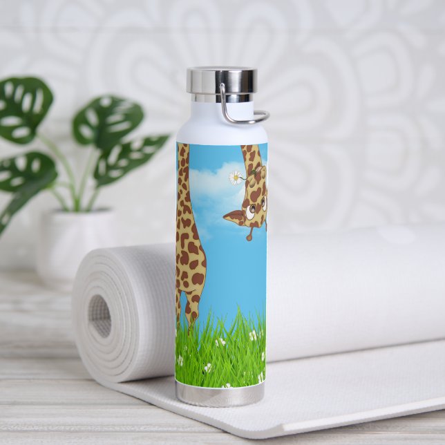 Giraffe in Grass  Water Bottle (Yoga)