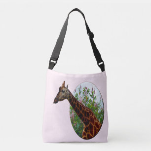 Giraffe In Hibiscus Window Popot Art, Crossbody Bag