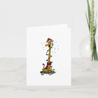 Giraffe in lights on sled holiday card
