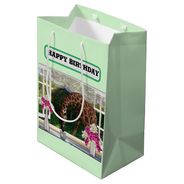 Giraffe In My Window, Birthday Medium Gift Bag (Back Angled)