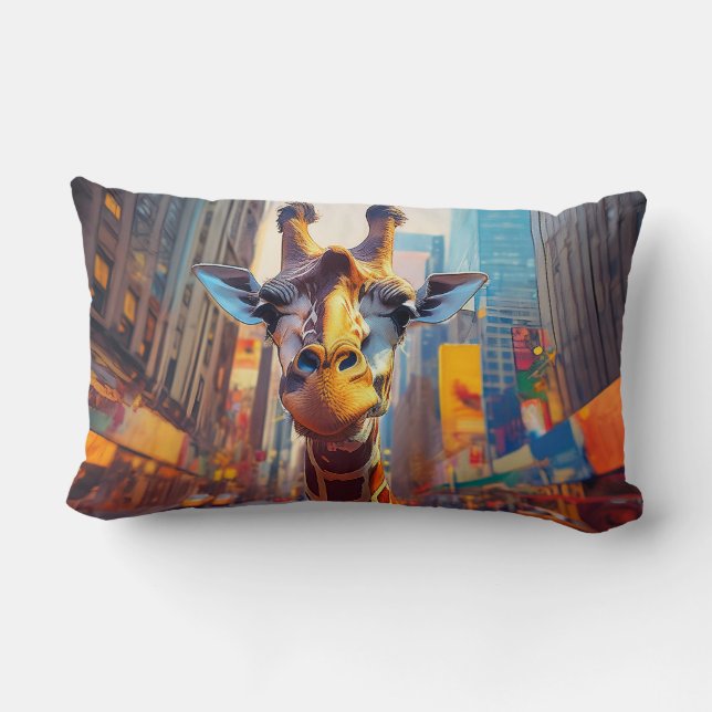 Giraffe in NYC  Lumbar Cushion (Back)