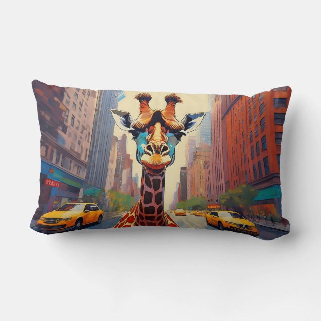 Giraffe in NYC  Lumbar Cushion (Back)