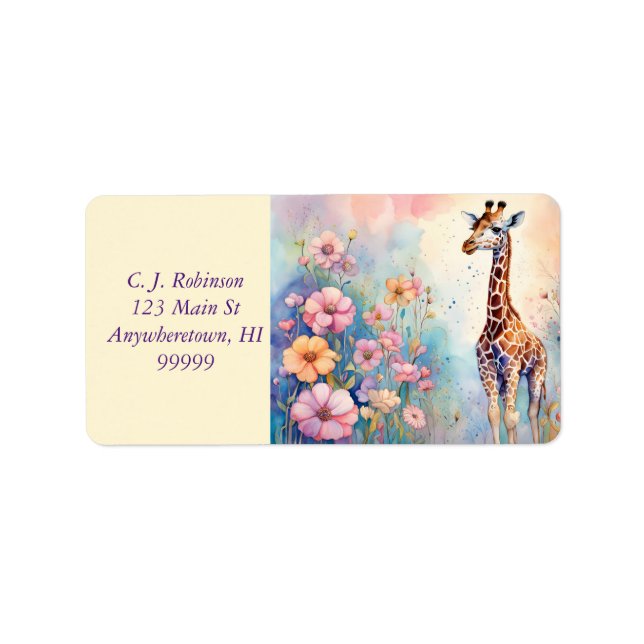 Giraffe In Pastel Garden Address  Label (Front)