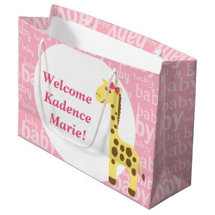Giraffe in Pink Bow Baby Shower for Girl Large Gift Bag