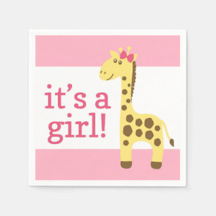 Giraffe in Pink Bow Baby Shower for Girl Napkin