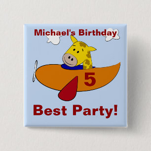 Giraffe in Plane Birthday Party Favour 15 Cm Square Badge