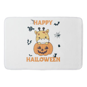 Giraffe In Pumpkin Cute Giraffes Happy Halloween Bath Mat