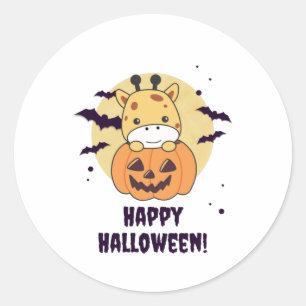 Giraffe In Pumpkin Cute Giraffes Happy Halloween Classic Round Sticker