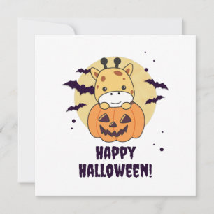 Giraffe In Pumpkin Cute Giraffes Happy Halloween Invitation