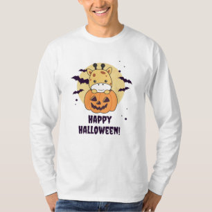 Giraffe In Pumpkin Cute Giraffes Happy Halloween T-Shirt