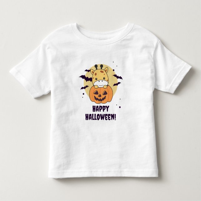 Giraffe In Pumpkin Cute Giraffes Happy Halloween Toddler T-Shirt (Front)