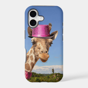 Giraffe in sparkly pink hat