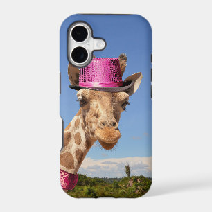 Giraffe in sparkly pink hat