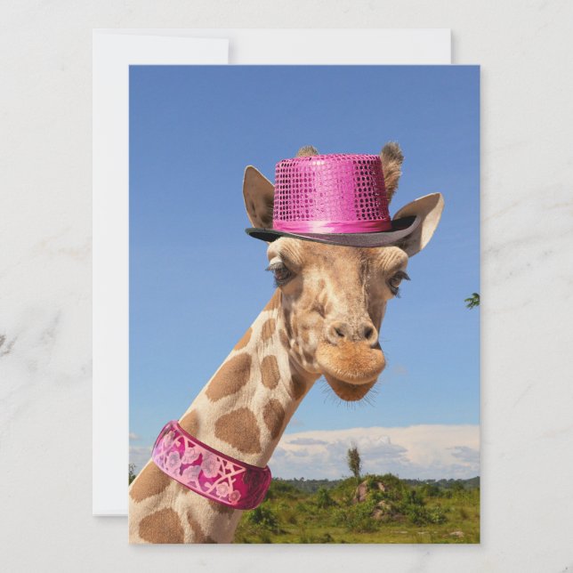 Giraffe in sparkly pink hat (Front)