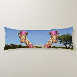 Giraffe in sparkly pink hat body cushion