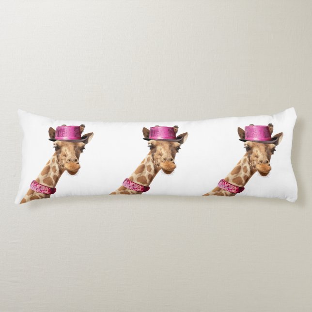 Giraffe in sparkly pink hat body cushion (Front)