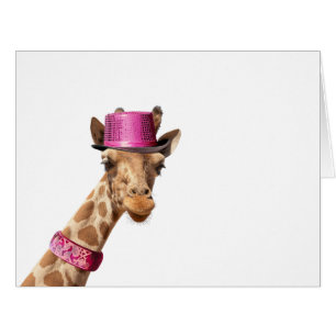 Giraffe in sparkly pink hat Card