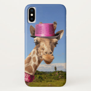 Giraffe in sparkly pink hat iPhone x case