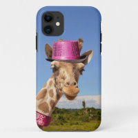 Giraffe in sparkly pink hat