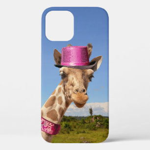Giraffe in sparkly pink hat iPhone 12 pro case
