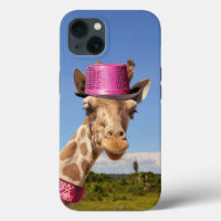 Giraffe in sparkly pink hat