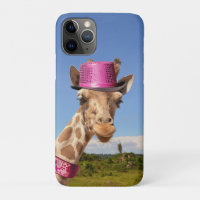 Giraffe in sparkly pink hat