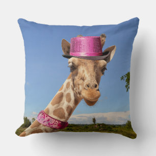 Giraffe in sparkly pink hat cushion