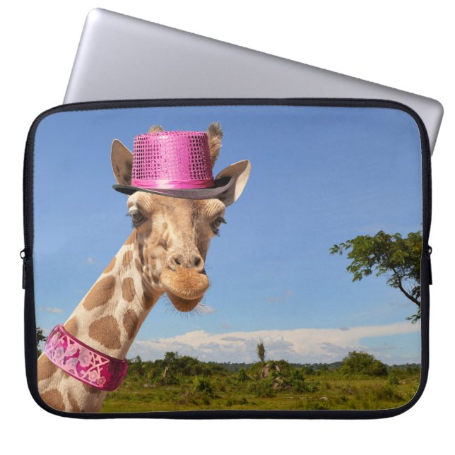 Giraffe in sparkly pink hat Electronics Bag (Front)