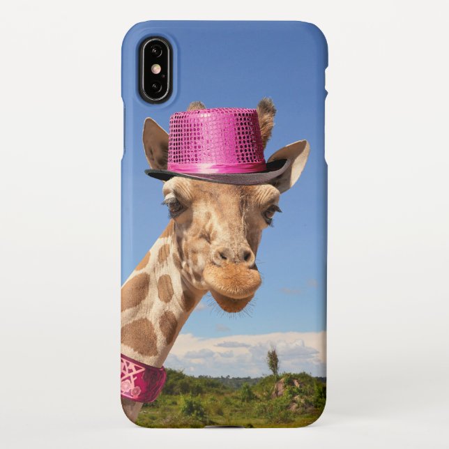 Giraffe in sparkly pink hat iPhone case (Back)