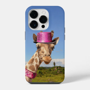Giraffe in sparkly pink hat iPhone 14 pro case